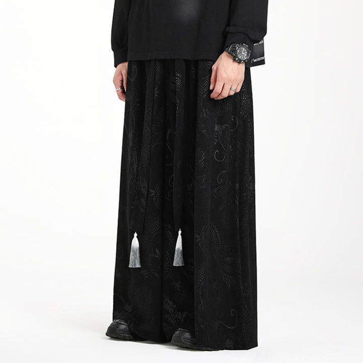 Buddha Stones Dragon Jacquard Drawstring Design Men's Corduroy Wide Leg Pants With Pockets - image 10