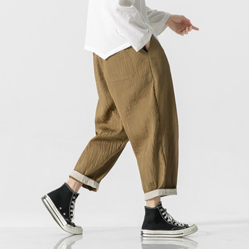 Buddha Stones Fall Solid Color Drawstring Men's Ankle-Length Harem Pants With Pockets - image 14