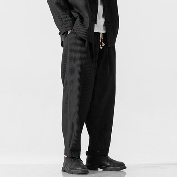 Buddha Stones Fall Solid Color Drawstring Men's Ankle-Length Harem Pants With Pockets - image 24