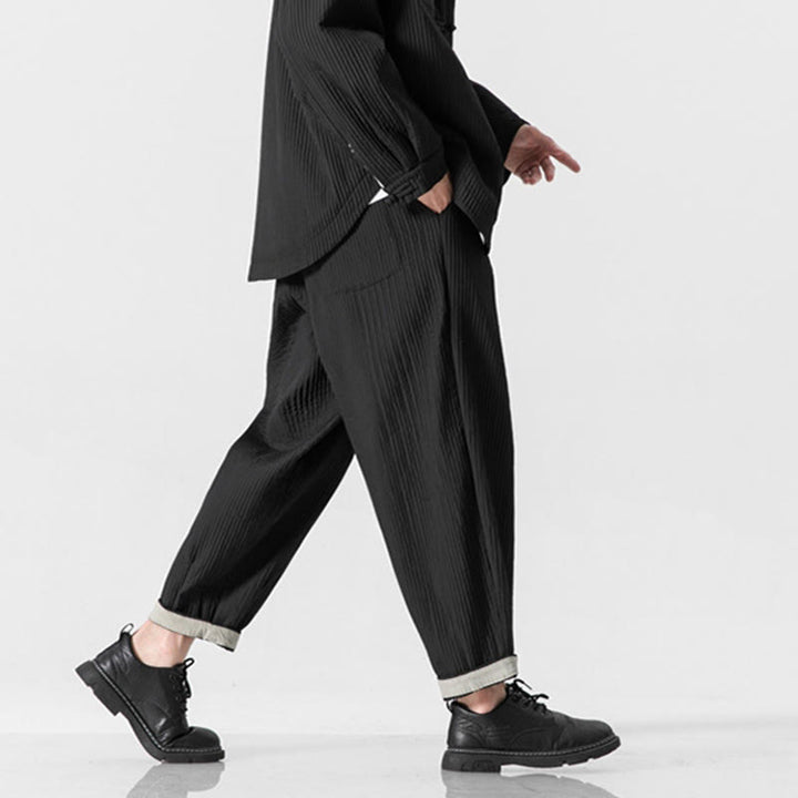 Buddha Stones Fall Solid Color Drawstring Men's Ankle-Length Harem Pants With Pockets - image 27