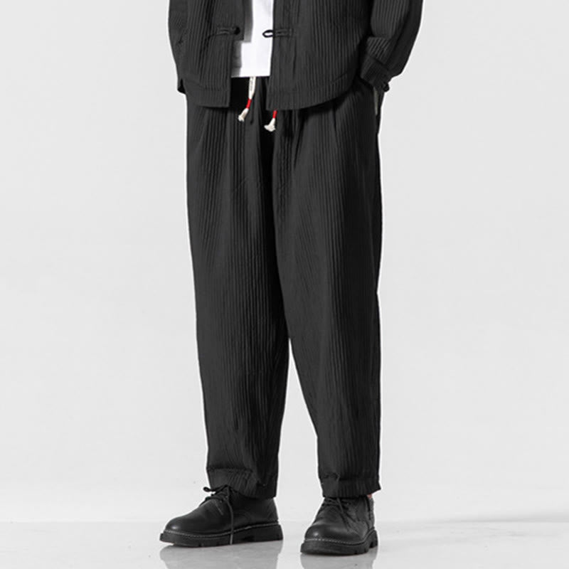 Buddha Stones Fall Solid Color Drawstring Men's Ankle-Length Harem Pants With Pockets - image 25