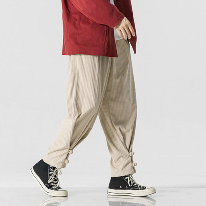 Buddha Stones Fall Winter Men's Pure Color Button Design Cotton Straight Leg Pants With Pockets - image 20