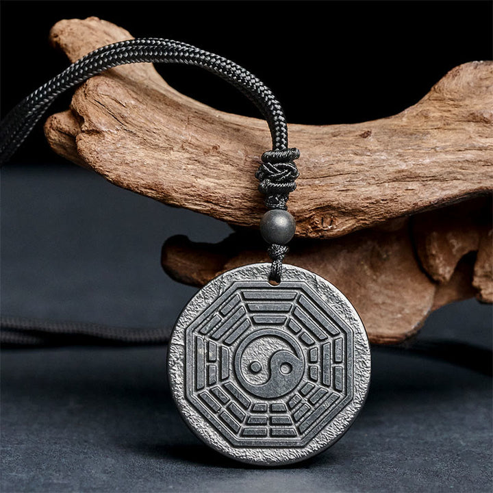 Buddha Stones Authentic Shungite Stone Yin Yang Bagua Protection Necklace Pendant - image 1