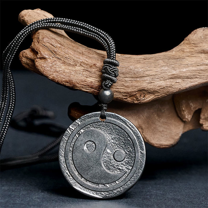 Buddha Stones Natural Authentic Shungite Stone Carved Yin Yang Protection Necklace Pendant - image 1