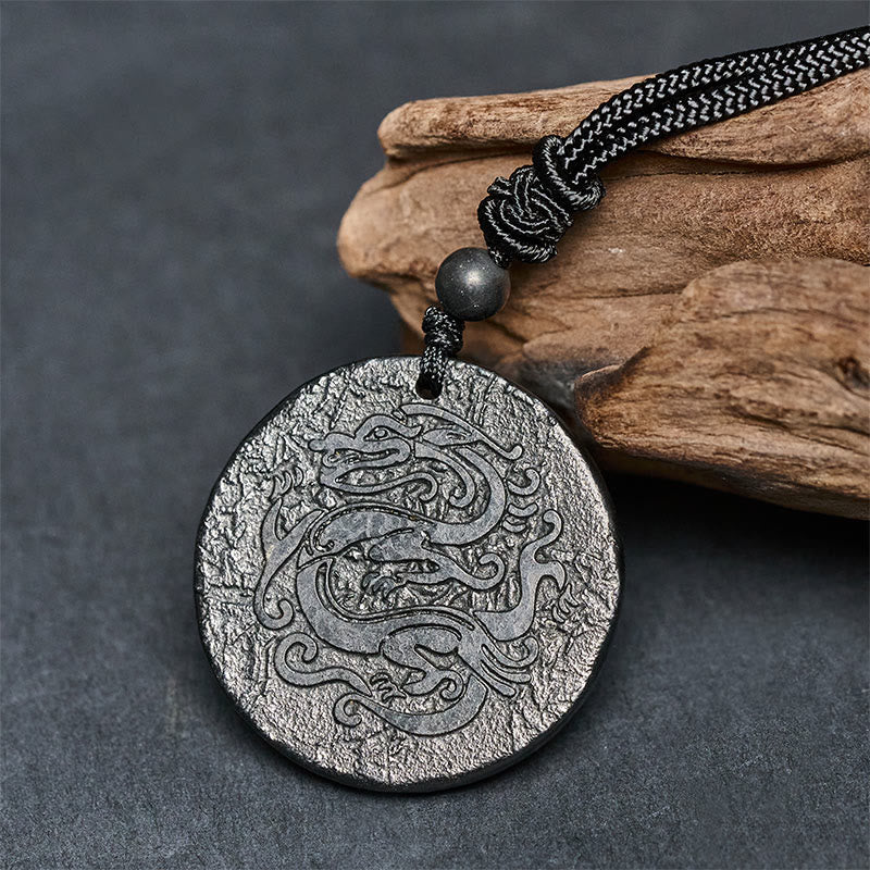 Buddha Stones Carved Dragon Pattern Authentic Shungite Stone Inner Strength Necklace Pendant - image 3