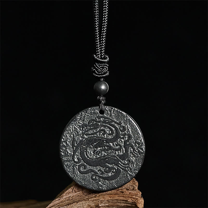 Buddha Stones Carved Dragon Pattern Authentic Shungite Stone Inner Strength Necklace Pendant - image 1