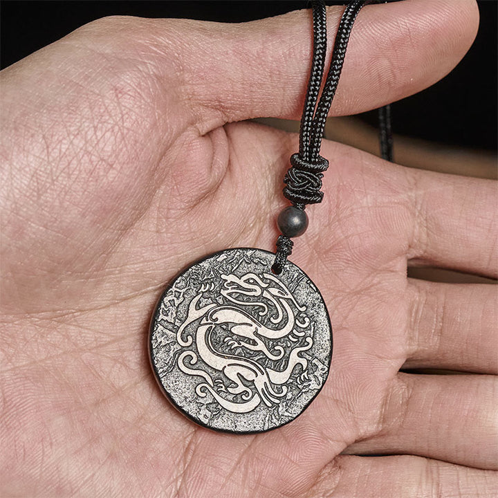 Buddha Stones Carved Dragon Pattern Authentic Shungite Stone Inner Strength Necklace Pendant - image 4