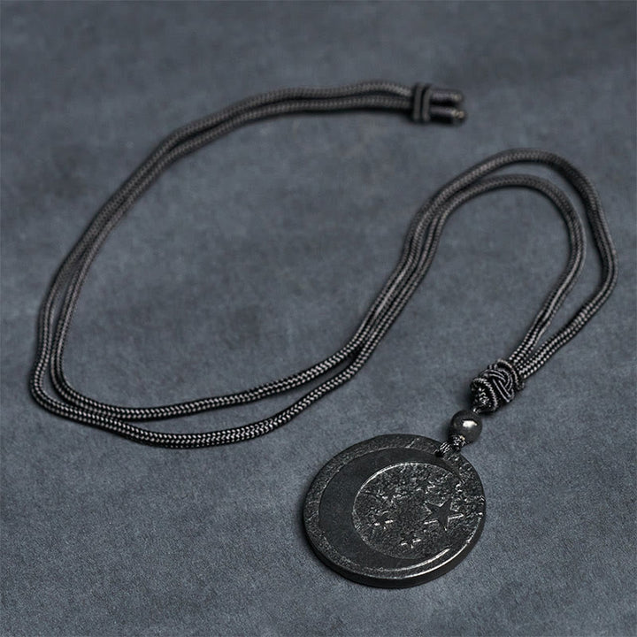 Buddha Stones Moon Star Round Design Authentic Shungite Stone Protection Necklace Pendant - image 7