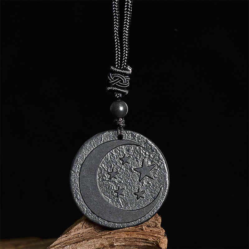 Buddha Stones Moon Star Round Design Authentic Shungite Stone Protection Necklace Pendant - image 2