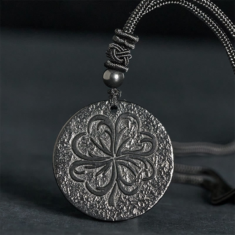 Buddha Stones Four Leaf Clover Authentic Shungite Stone Graphite Stone Protection Necklace Pendant - Shungite Stone(Protection ♥ Grounding) - 35-40mm - image 0