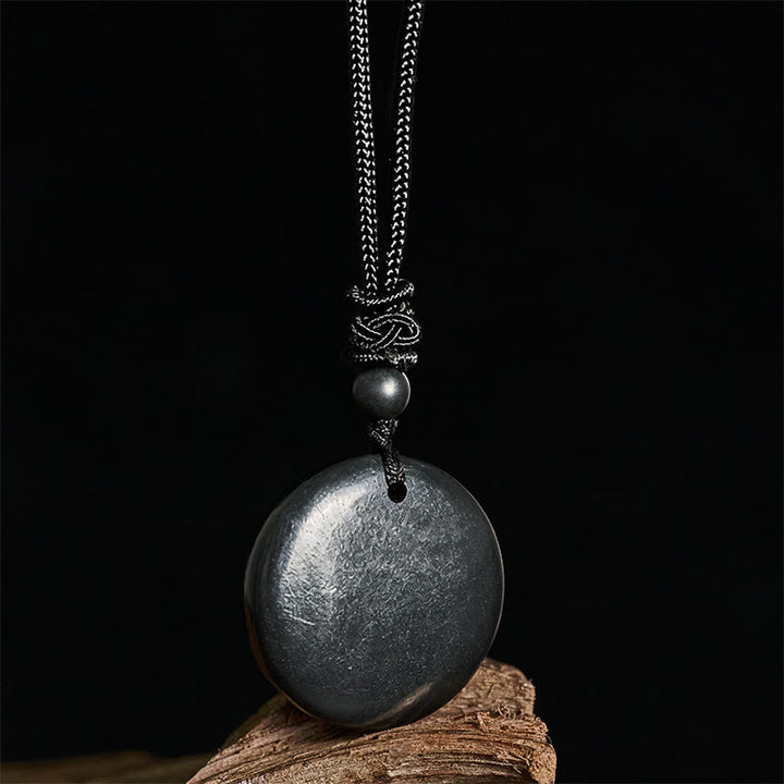 Buddha Stones Geometric Round Authentic Shungite Stone Rope Inner Strength Necklace Pendant - image 6