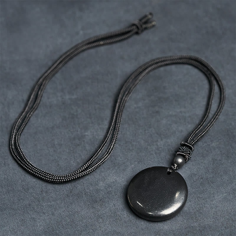 Buddha Stones Geometric Round Authentic Shungite Stone Rope Inner Strength Necklace Pendant - image 8