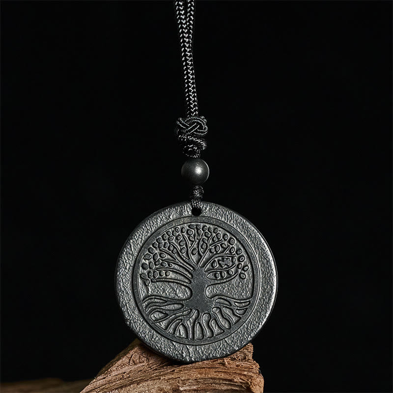 Buddha Stones The Tree of Life Carving Pattern Authentic Shungite Stone Protection Necklace Pendant - image 5
