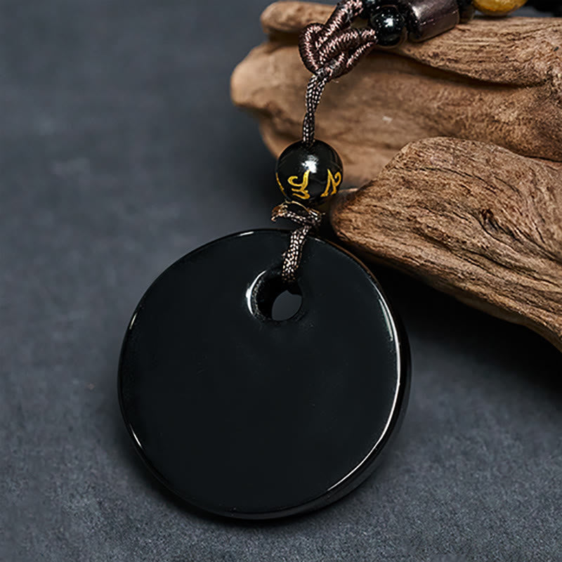 Buddha Stones Yin Yang Symbol Om Mani Padme Hum Black Obsidian Strength Necklace Pendant - image 4