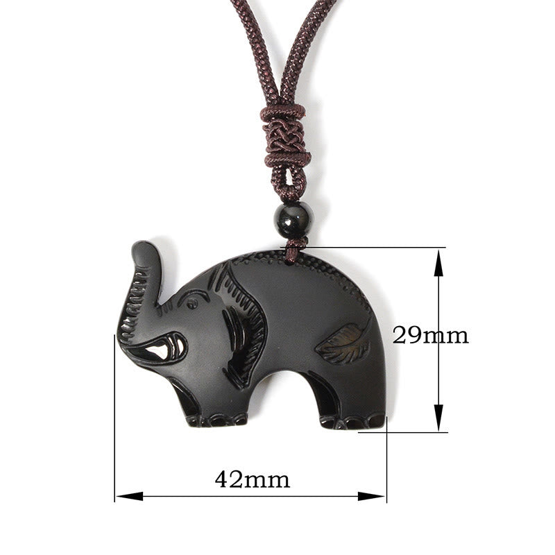 Buddha Stones Elephant Symbol Carved Design Black Obsidian Strength Necklace Pendant - image 9