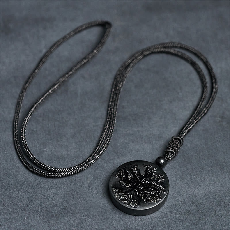 Buddha Stones Natural The Tree of Life Pattern Black Obsidian Transformation Necklace Pendant - image 5
