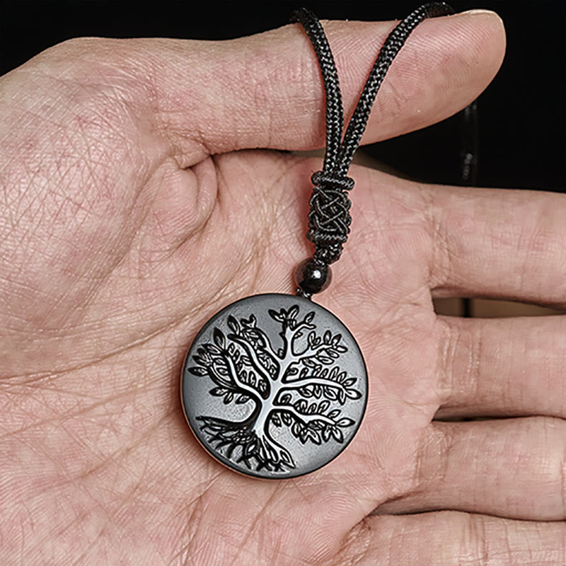 Buddha Stones Natural The Tree of Life Pattern Black Obsidian Transformation Necklace Pendant - image 4