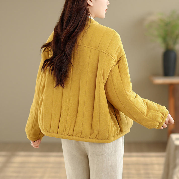 Buddha Stones Frog-Button Striped Design Long Sleeve Thickened Cotton Women's Jacket With Pockets - image 15