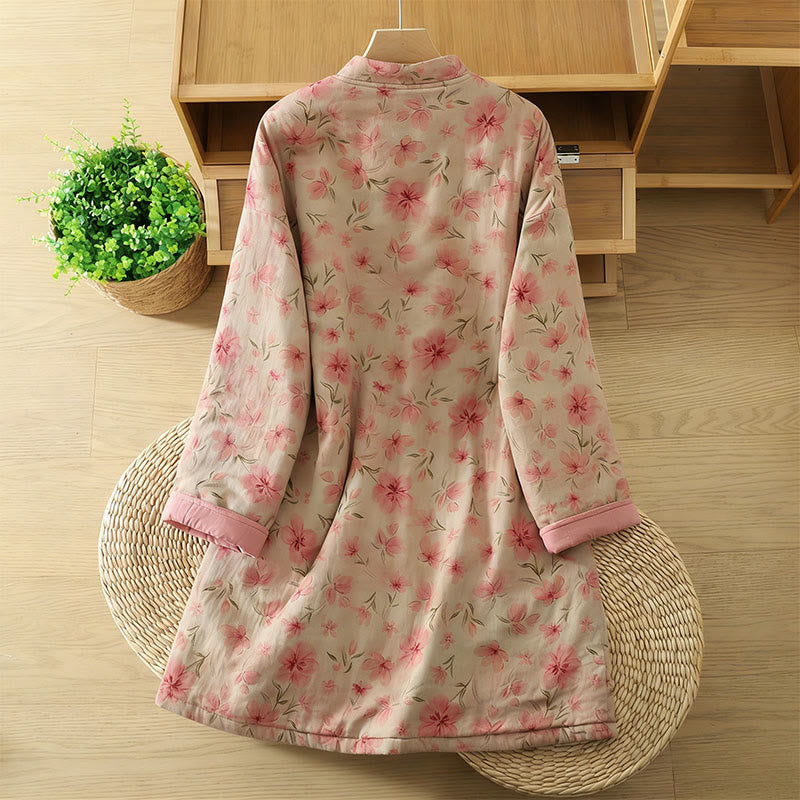 Buddha Stones Frog-button Flower Pattern Crew Neck Thickened Long Sleeve Women's Coat  - image 1