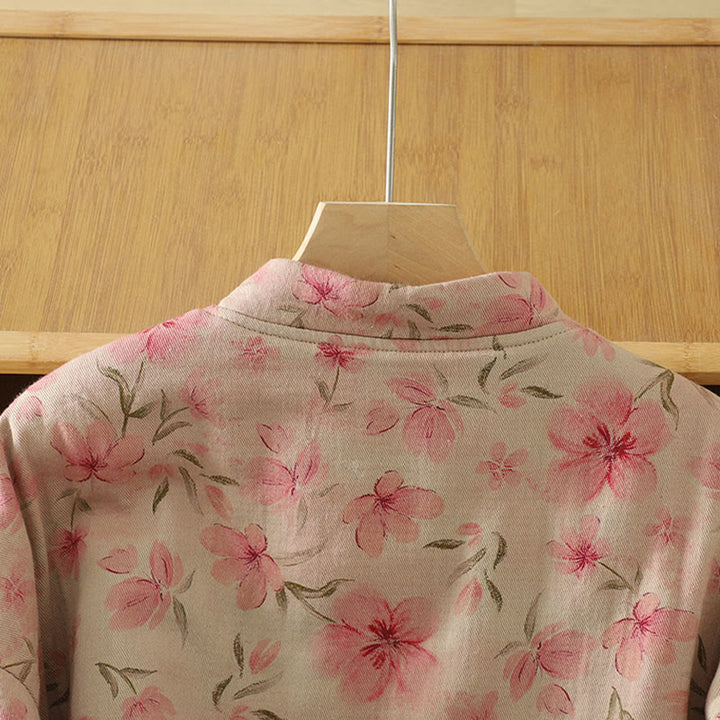 Buddha Stones Frog-button Flower Pattern Crew Neck Thickened Long Sleeve Women's Coat  - image 4