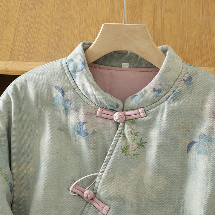 Buddha Stones Frog-button Flower Pattern Crew Neck Thickened Long Sleeve Women's Coat  - image 13