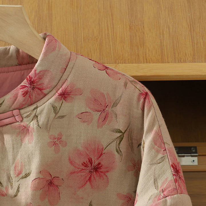 Buddha Stones Frog-button Flower Pattern Crew Neck Thickened Long Sleeve Women's Coat  - image 3