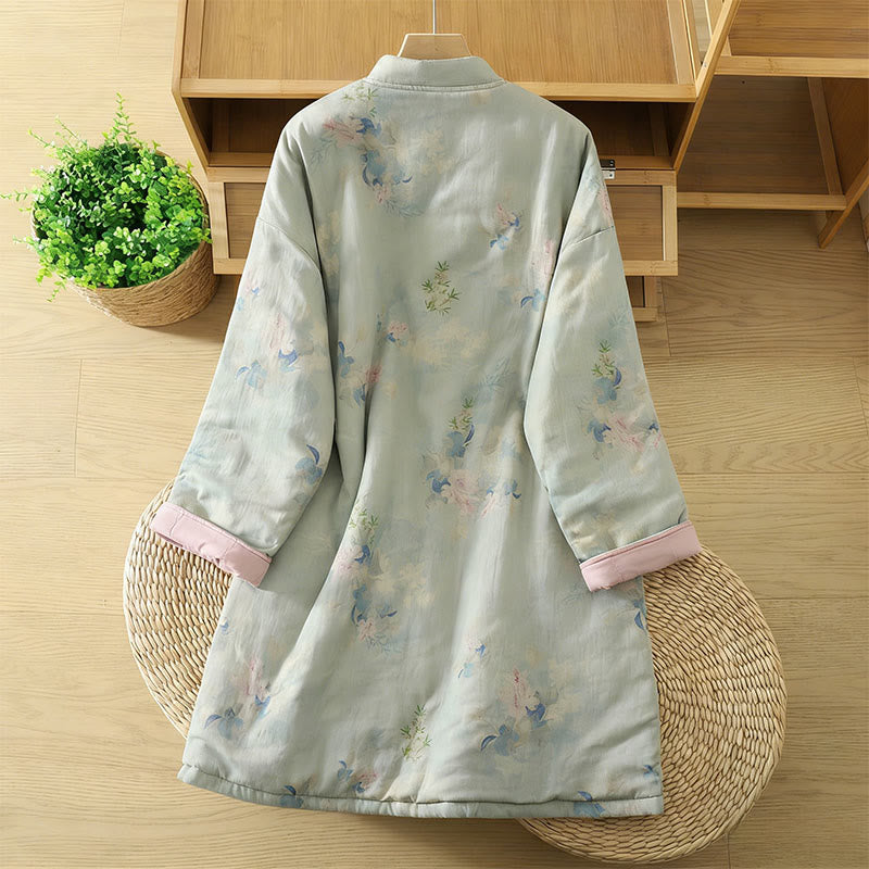 Buddha Stones Frog-button Flower Pattern Crew Neck Thickened Long Sleeve Women's Coat  - image 12