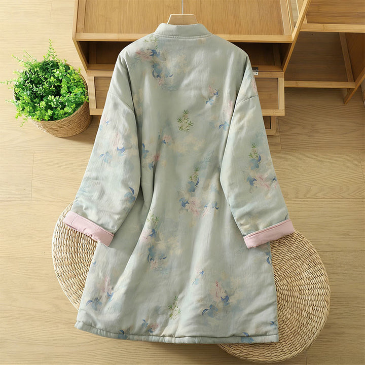 Buddha Stones Frog-button Flower Pattern Crew Neck Thickened Long Sleeve Women's Coat  - image 12