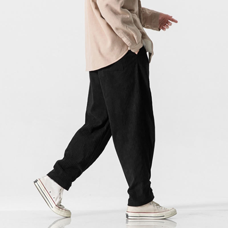 Buddha Stones Fall Winter Men's Pure Color Button Design Cotton Straight Leg Pants With Pockets - image 25