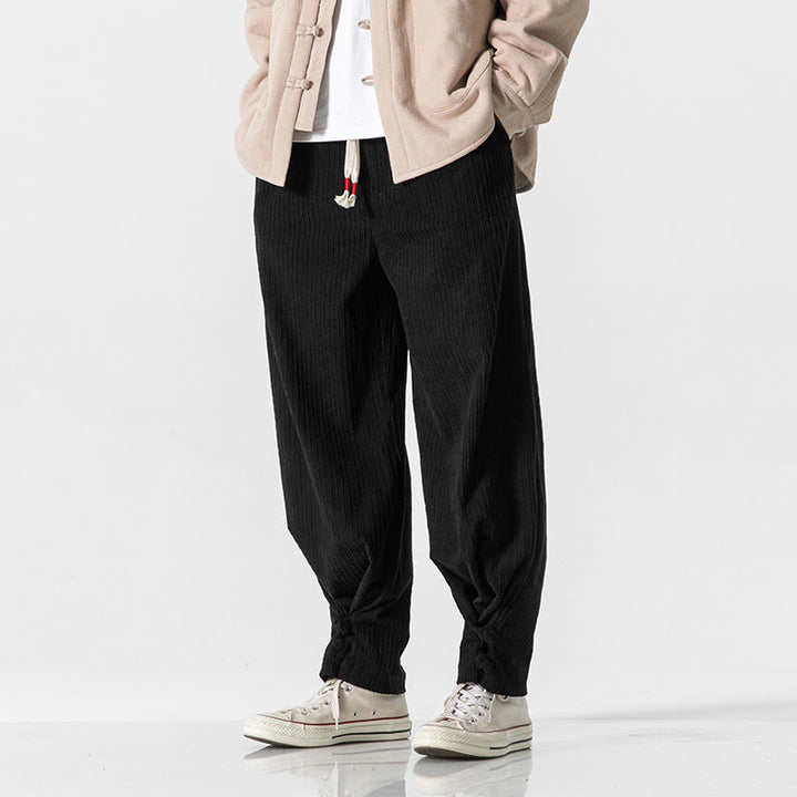 Buddha Stones Fall Winter Men's Pure Color Button Design Cotton Straight Leg Pants With Pockets - image 28