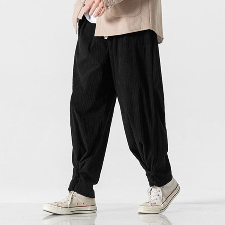 Buddha Stones Fall Winter Men's Pure Color Button Design Cotton Straight Leg Pants With Pockets - image 27