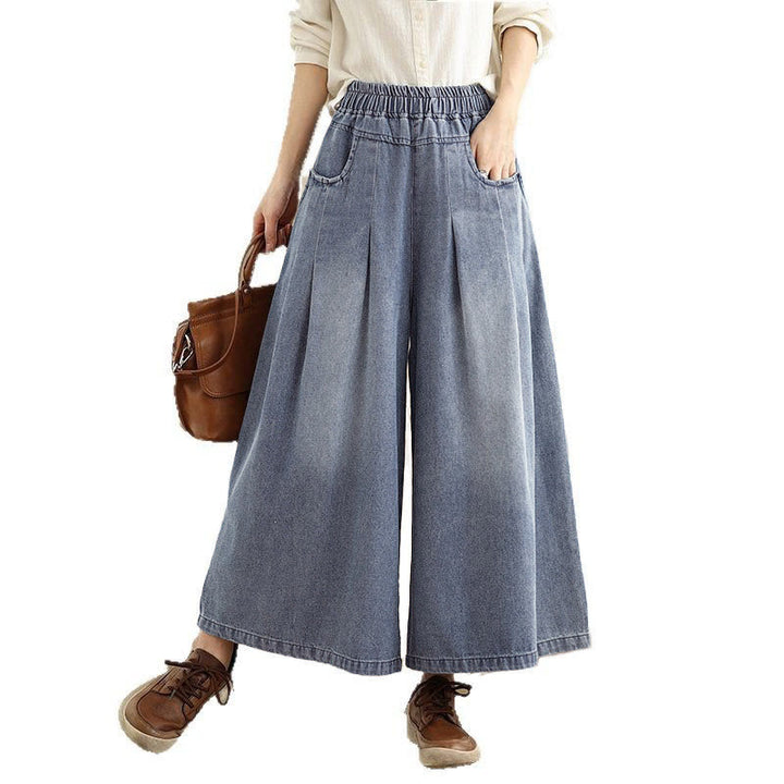 Buddha Stones Fall Vintage Distressed Design High Waist Women's Wide Leg Pants With Pockets - image 10
