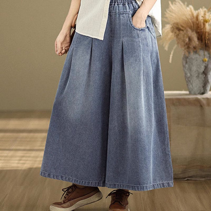 Buddha Stones Fall Vintage Distressed Design High Waist Women's Wide Leg Pants With Pockets - image 3