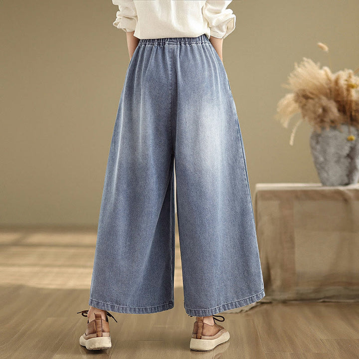 Buddha Stones Fall Vintage Distressed Design High Waist Women's Wide Leg Pants With Pockets - image 1