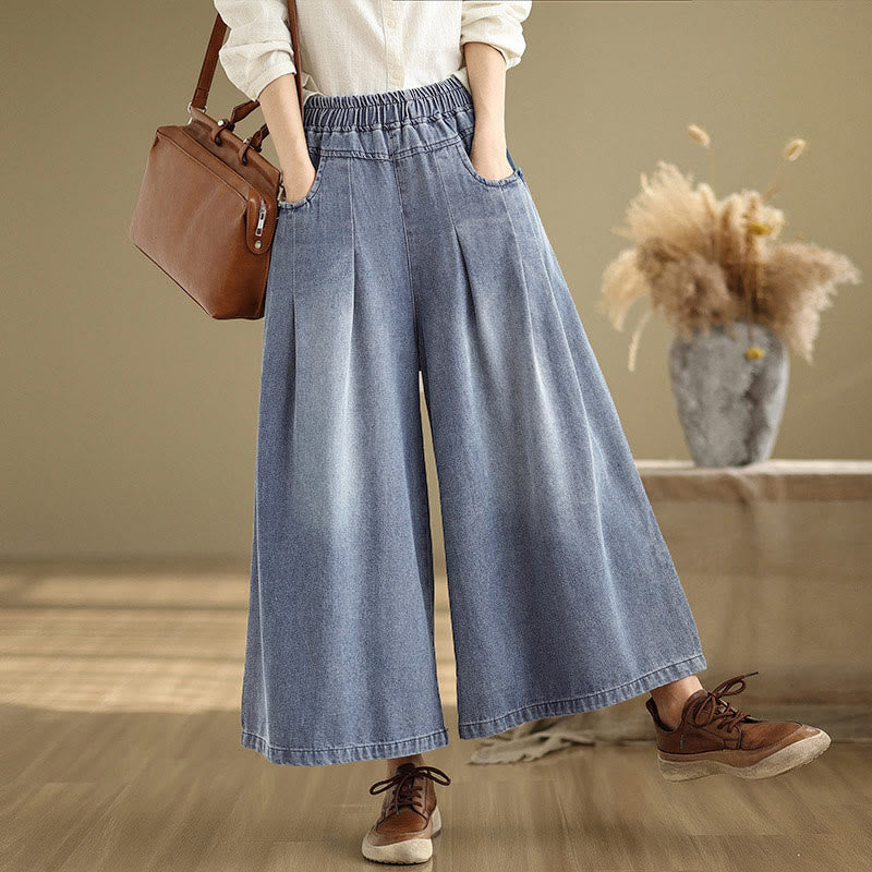 Buddha Stones Fall Vintage Distressed Design High Waist Women's Wide Leg Pants With Pockets - image 2