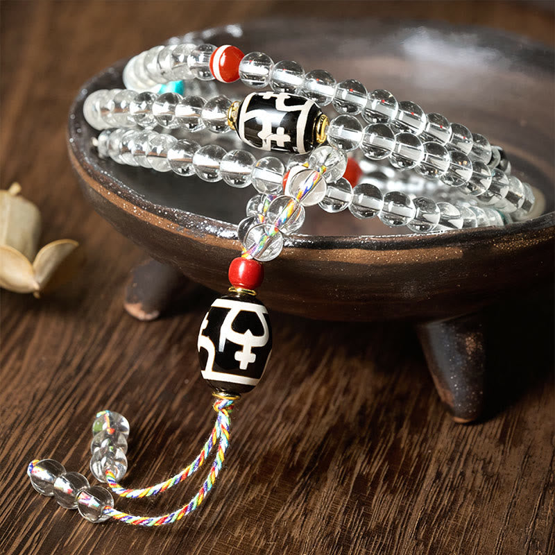 Buddha Stones 108 Beads Liuli Crystal Dzi Bead Agate Blessings Tassel Mala - image 2