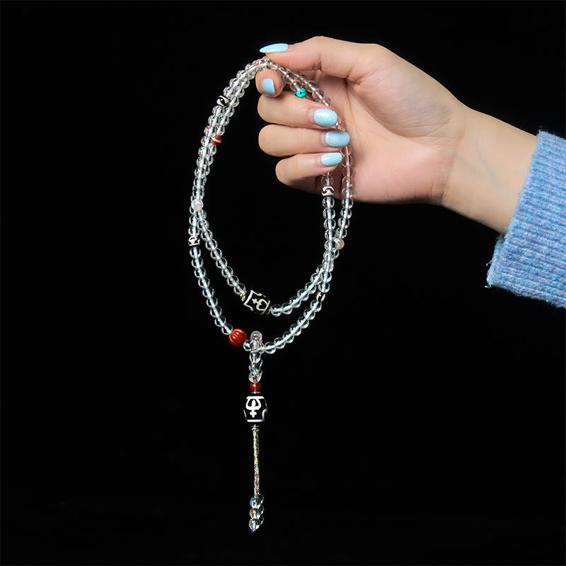 Buddha Stones 108 Beads Liuli Crystal Dzi Bead Agate Blessings Tassel Mala - image 7
