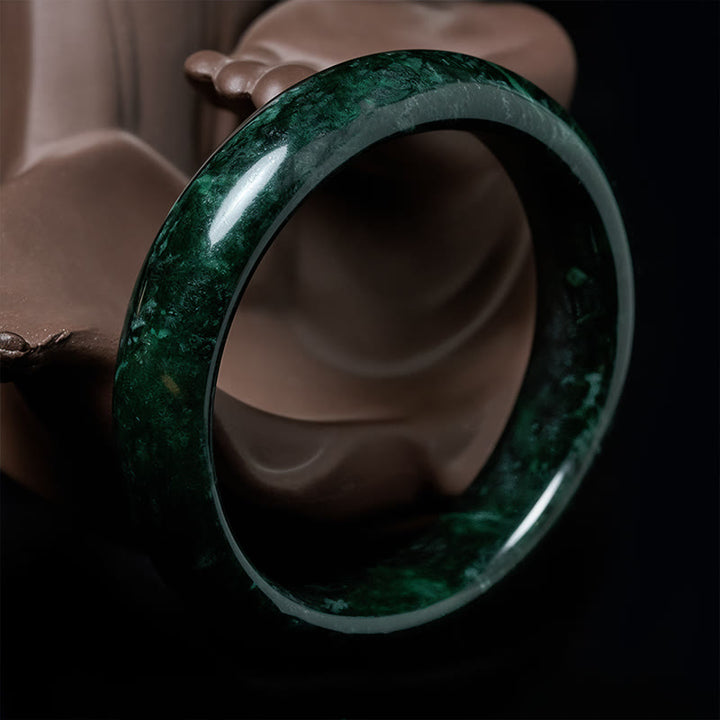Buddha Stones Nanyang Black-Green Jade Protection Cuff Bangle Bracelet - image 1