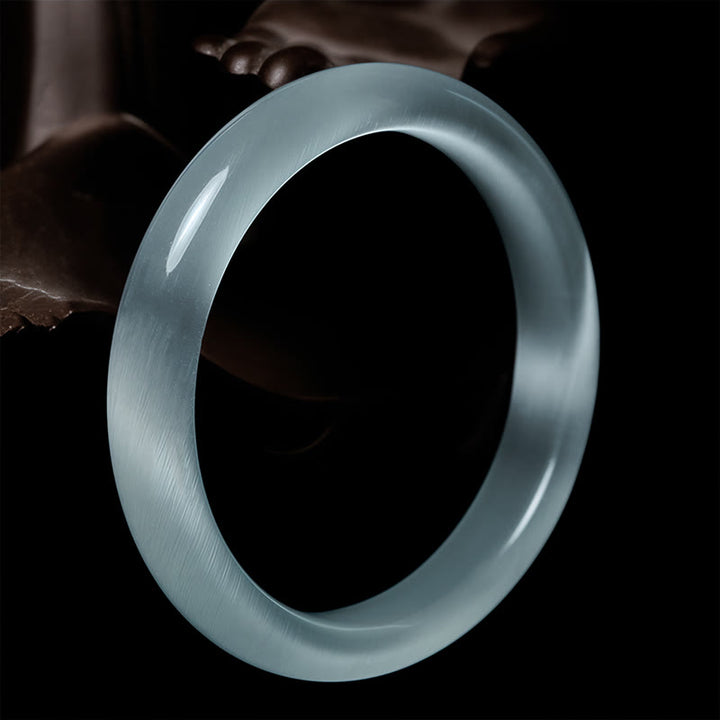 Buddha Stones White Cat's Eye Abundance Spiritual Cuff Bangle Bracelet - White Cat's Eye(Luck ♥ Positive) - 64mm - image 0