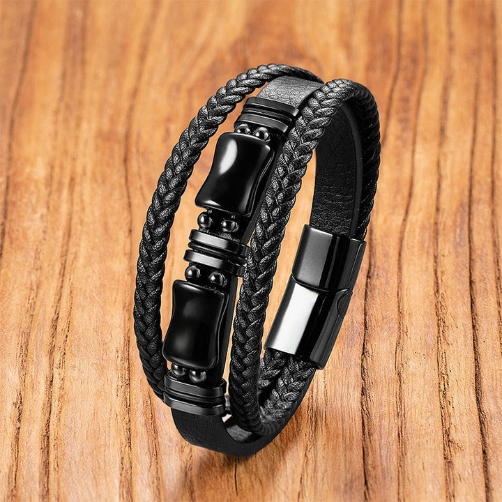 Buddha Stones Green Aventurine Amethyst Black Onyx Pink Crystal Positivit Braided Leather Bracelet - Black Onyx - 18-22cm - image 6