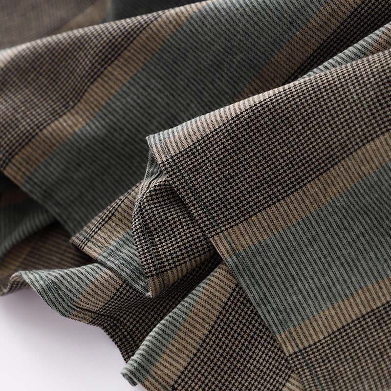 Buddha Stones Lapel Color Blocking Design Long Sleeve Cotton Midi Dress With Pockets - image 8