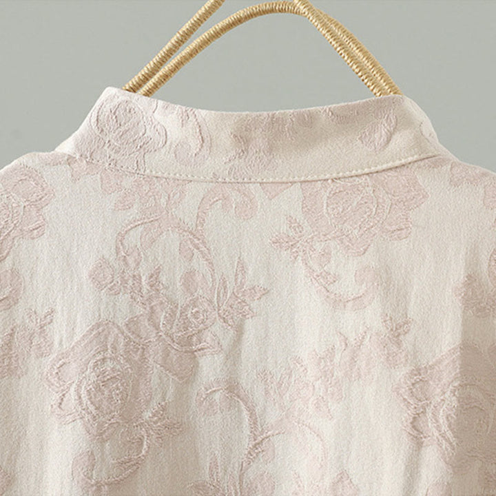 Buddha Stones Stand Collar Frog-Button Flower Pattern Embroidery Design Long Sleeve Midi Dress - image 6