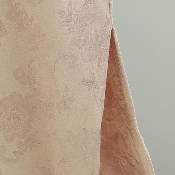 Buddha Stones Stand Collar Frog-Button Flower Pattern Embroidery Design Long Sleeve Midi Dress - image 9