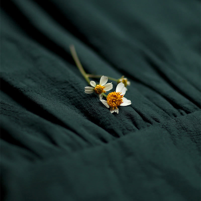 Buddha Stones Frog-Button Plain V-Neck Long Sleeve Cotton Midi Dress With Pockets - image 6