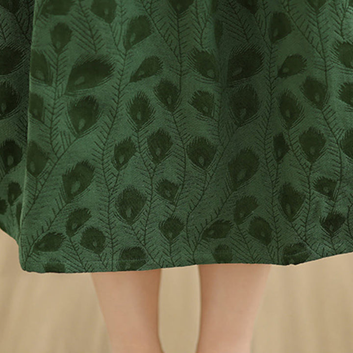 Buddha Stones Leaf Pattern Lapel Long Sleeve Cotton Midi Dress With Pockets - image 7