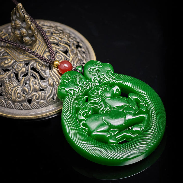 Buddha Stones Year Of The Horse Jade Prosperity Hollow Necklace Pendants - image 4