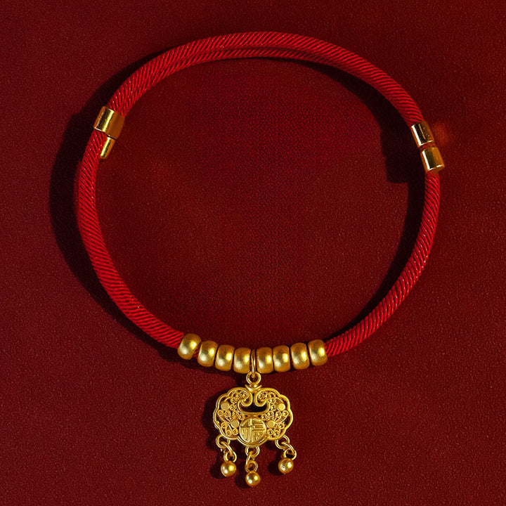 Buddha Stones Red String Peach Wood Bead Protection Adjustable Cats Small Dogs Pet Collar - Longevity Lock Pendant - 25-50cm - image 6