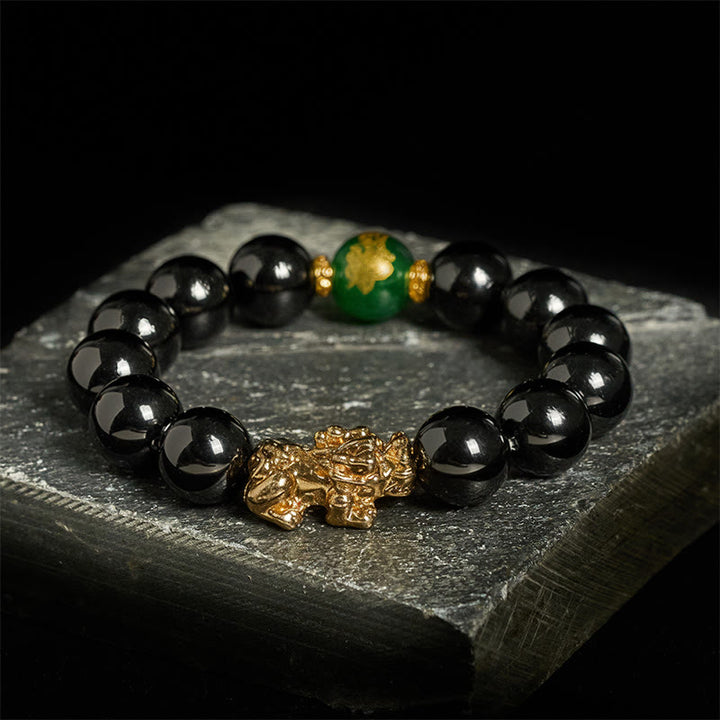 Buddha Stones Black Onyx Green Agate Beads Pi Xiu Protection Bracelet - Black Onyx-14MM(Wrist Circumference: 16-17cm) - image 0