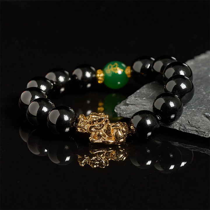 Buddha Stones Black Onyx Green Agate Beads Pi Xiu Protection Bracelet - image 2