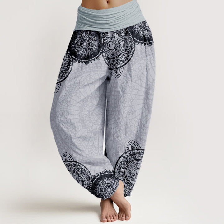 Buddha Stones Pure Cotton Circular Mandala Design Women's Elastic Waist Harem Pants - LightGrey - US22，UK/AU26，EU54 (6XL) - image 9